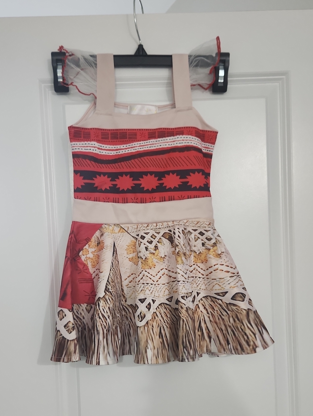 Girls Red & Beige Patterned Sundress